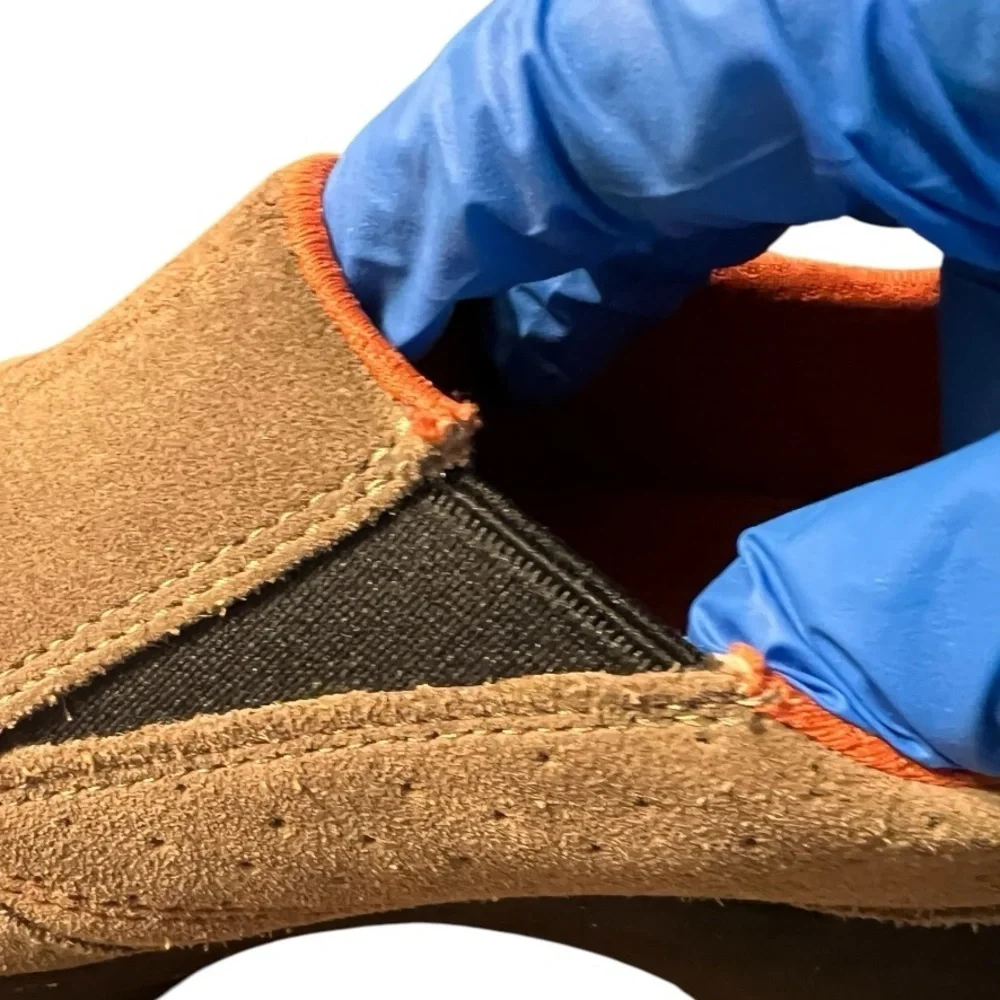LL Bean Rugged Ridge Tan With Orange Suede Leather Loafers 287224 Size 8.5 M